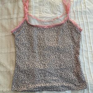 Lace-Trim Leopard Print Camisole Tank Top - Pink